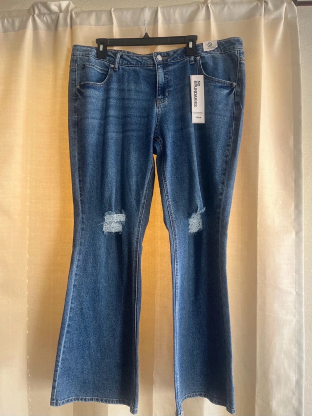 Women’s  Blue Flare Jeans with Knee Distress